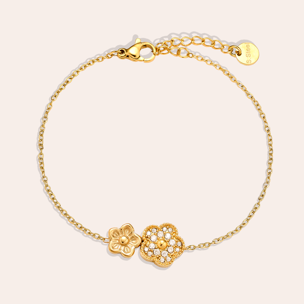 Stainless steel bracelet 17cm Two cute flowers