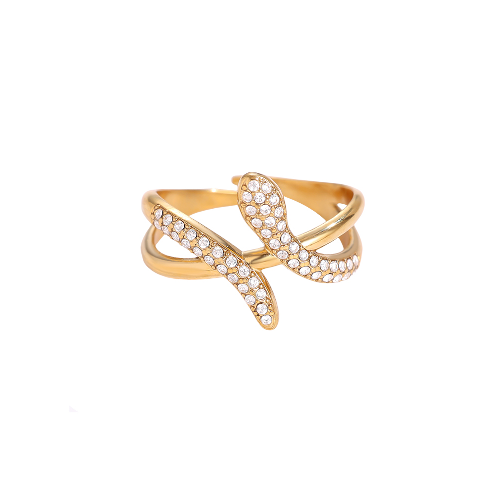 Stainless steel ring – adjustable snake ring with cubic zirconia