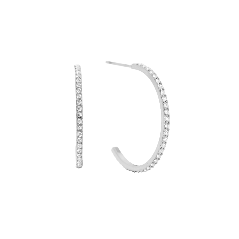 Stainless steel earrings 20mm Simple Diamond Half Hoop