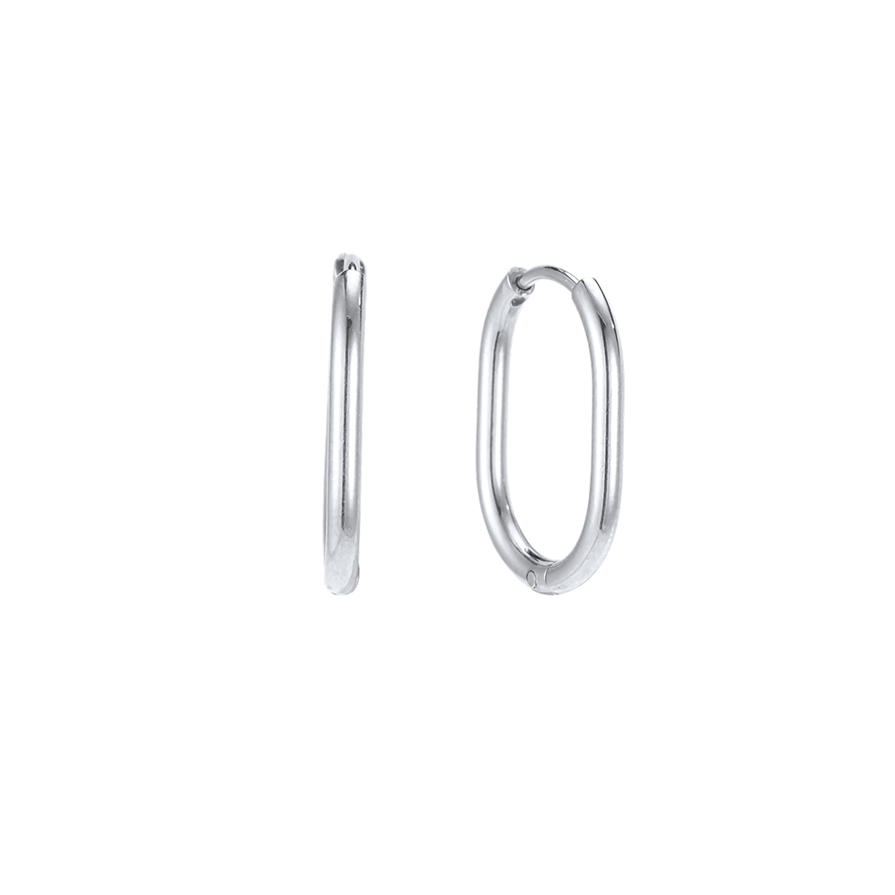 Stainless steel earrings, 18 mm, delicately finished oval hoop earrings       