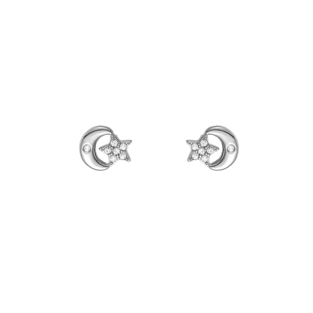 Stainless steel earrings, 7mm, with zirconia stars and moons