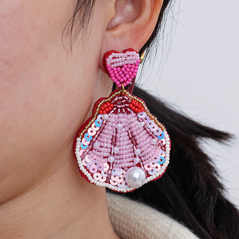 Stainless steel earrings 7cm rice pearl shell
