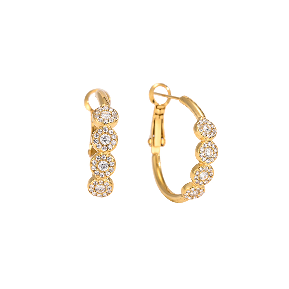 Stainless steel earrings, 24 mm, with four sparkling cubic zirconia stones