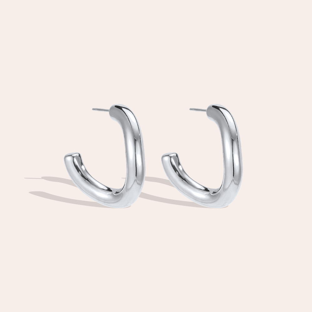 Stainless steel earrings, 23 mm, plain wave design