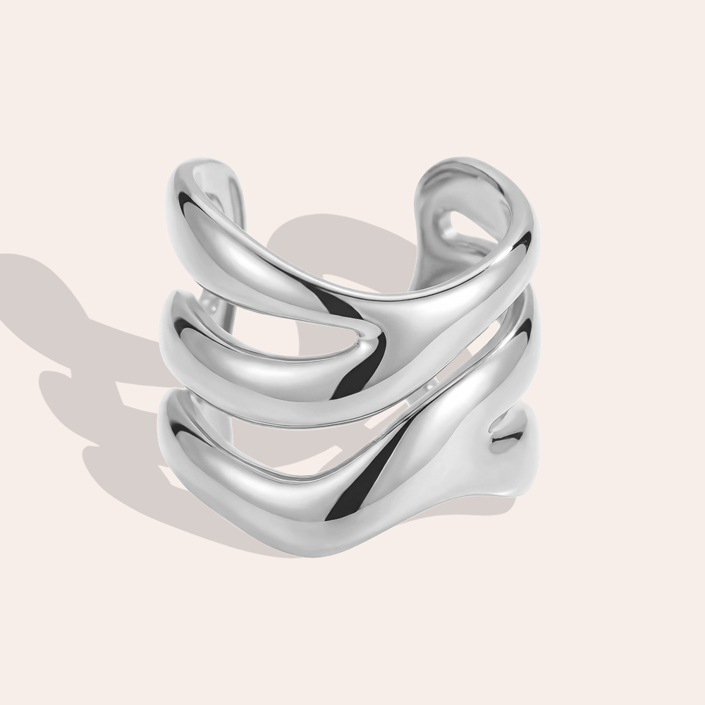 Stainless Steel Ring – Adjustable, Three-Stage Waves
