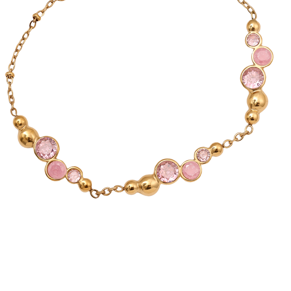 Stainless steel bracelet 17cm Pro Pink Round Diamond