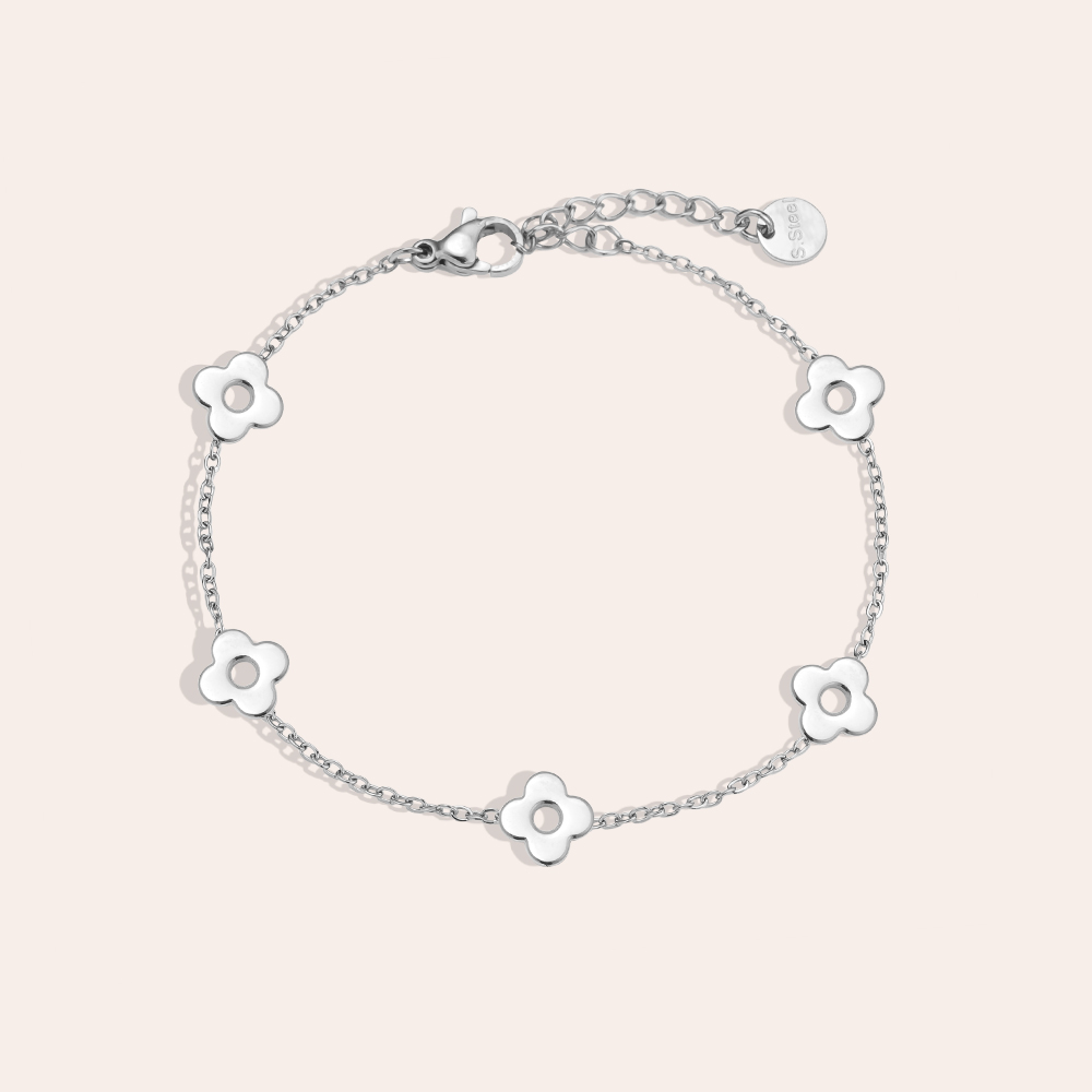 Stainless steel bracelet 17cm five flowers
