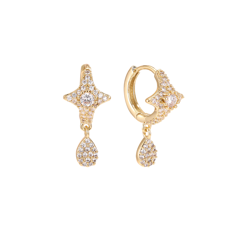 23mm gold-plated earrings with a sparkling zircon star and teardrop