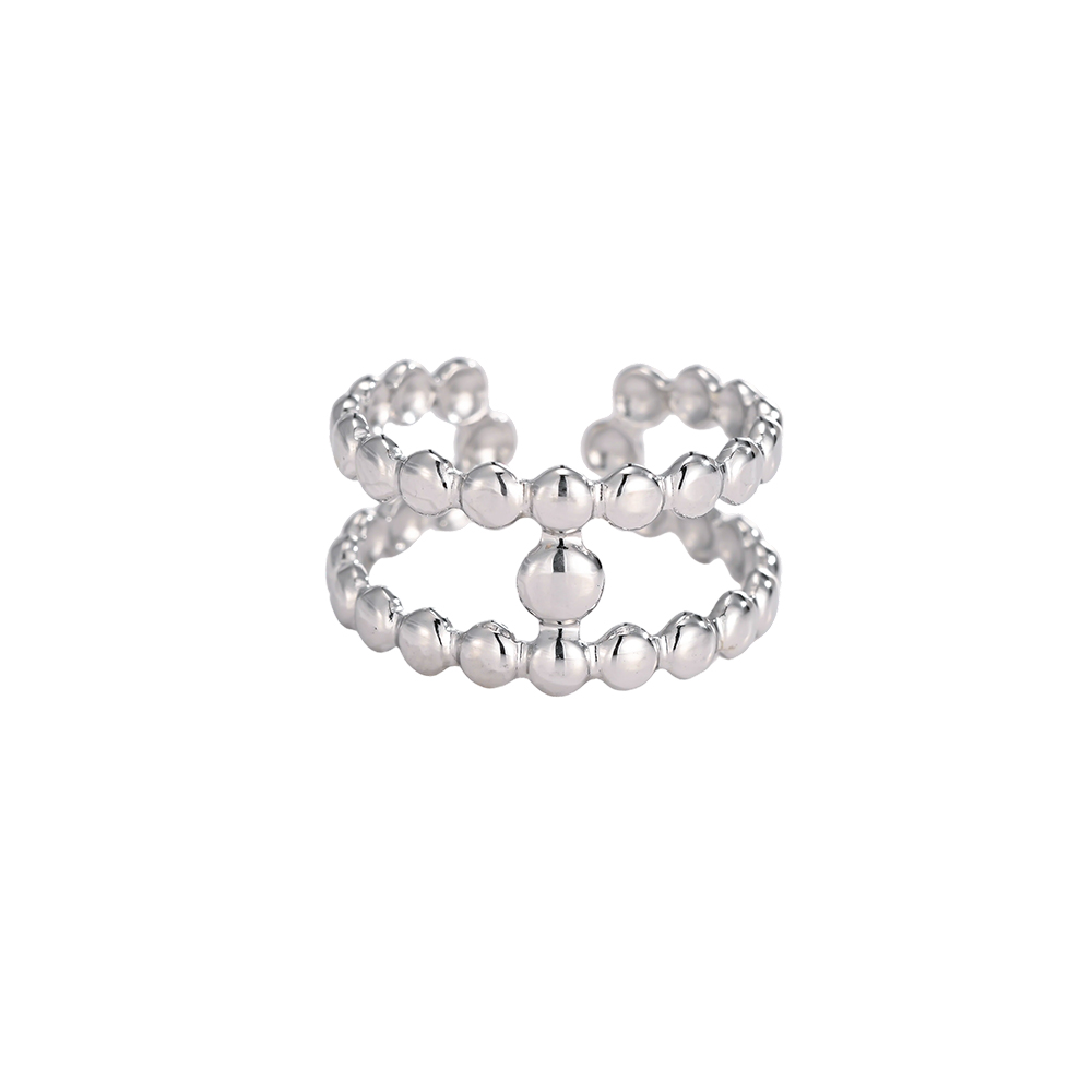 Stainless steel ring, adjustable, small, double row of beads