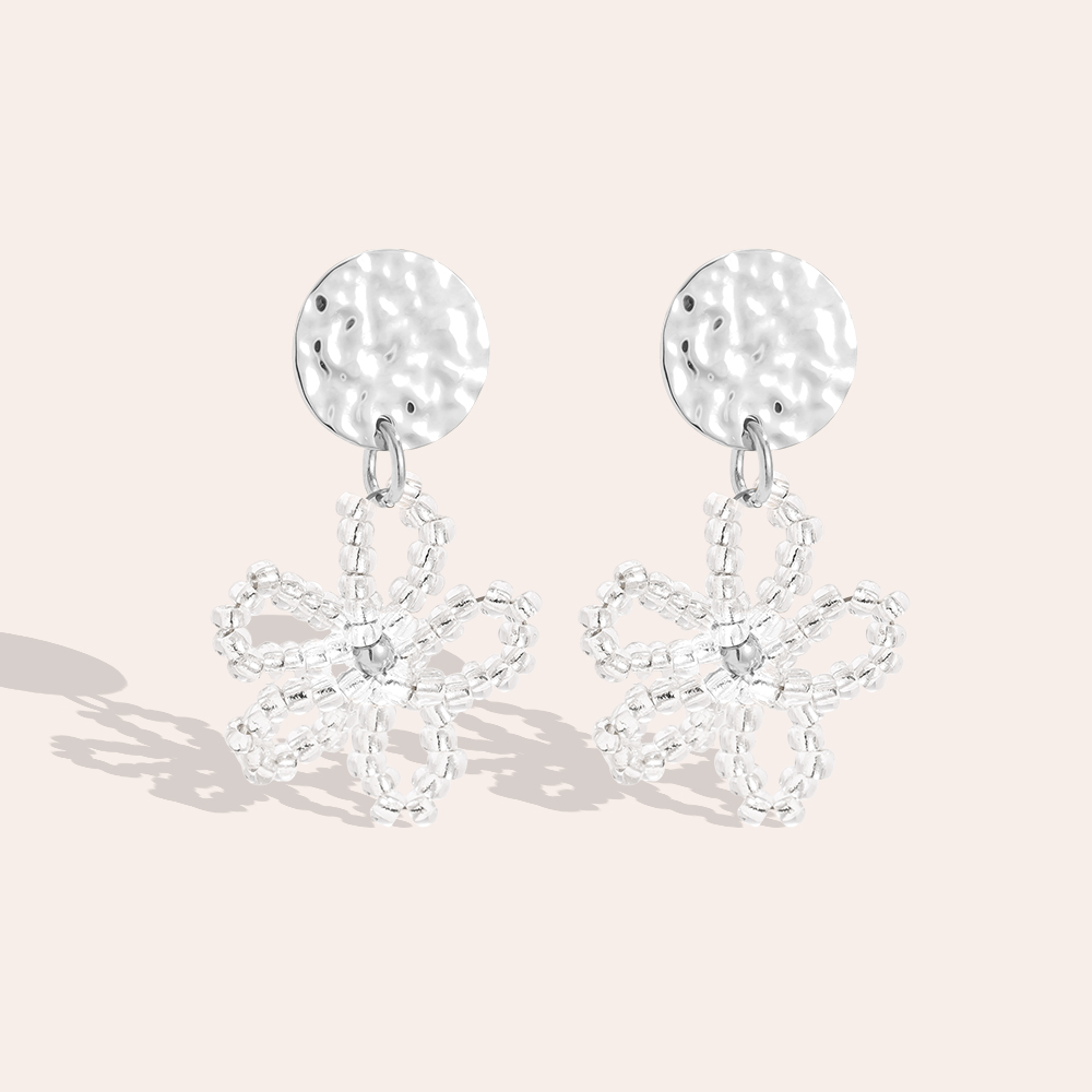 Stainless steel earrings 3cm flower made of small beads