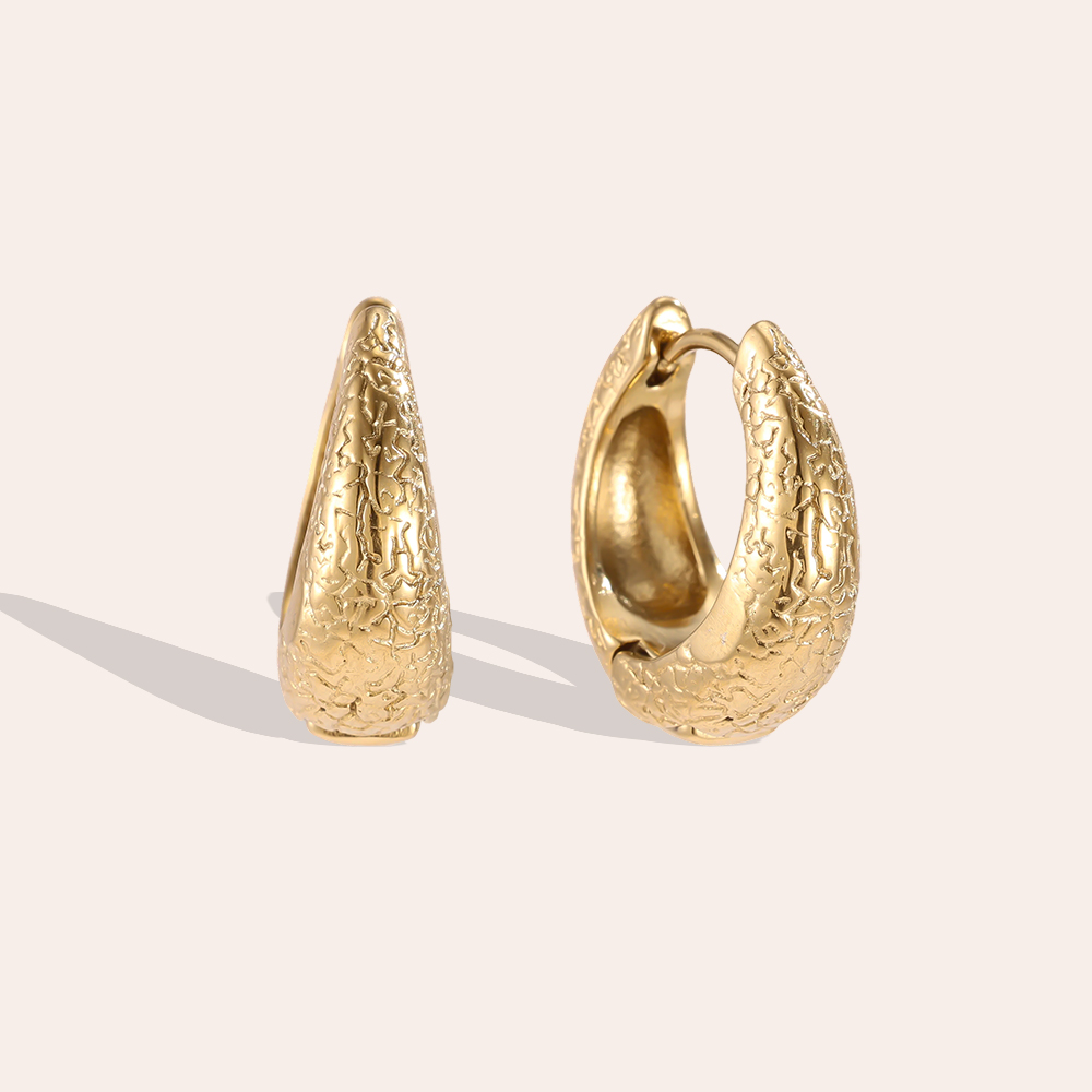 Stainless steel earrings, 20mm textured gold hoop earrings  