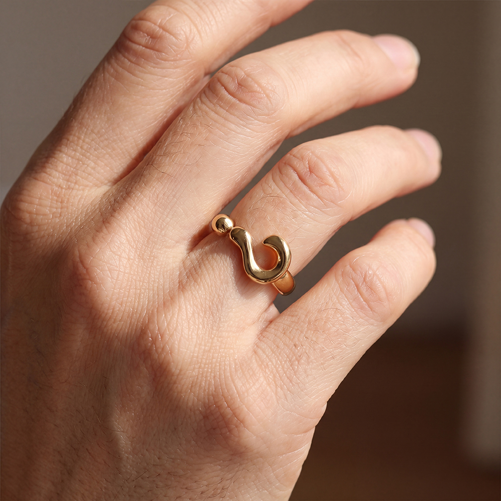 Stainless steel ring, adjustable, curved design