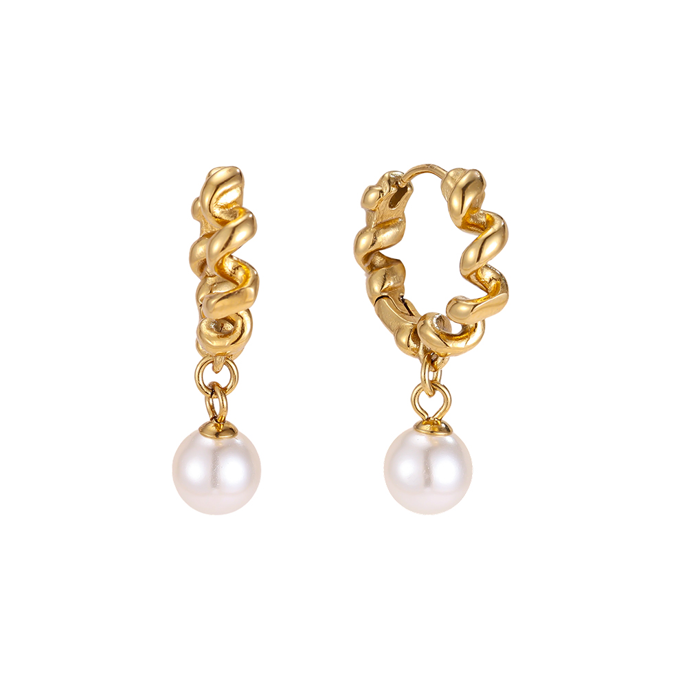 Stainless steel earrings, 29 mm. Beautiful twisted hoop earrings with a pearl