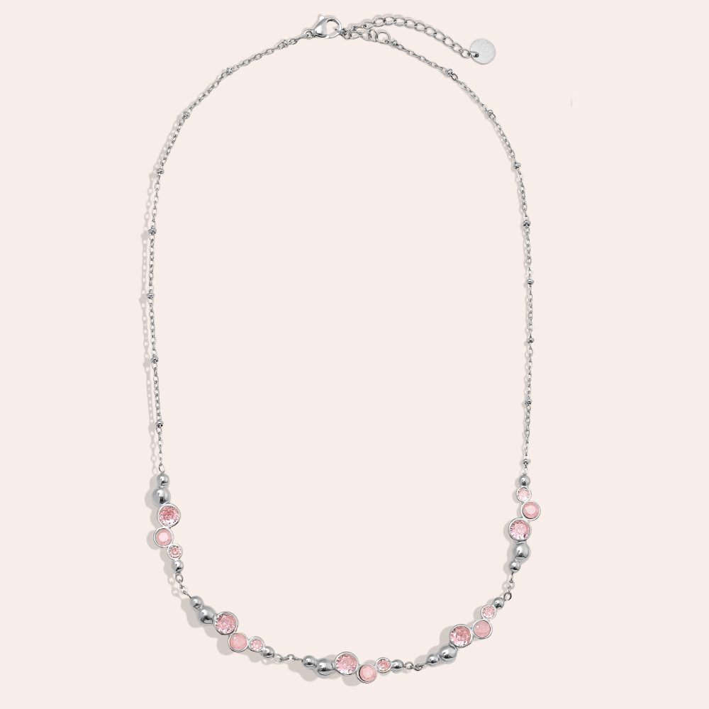 Stainless steel necklace 42cm Pro Pink Round Diamond