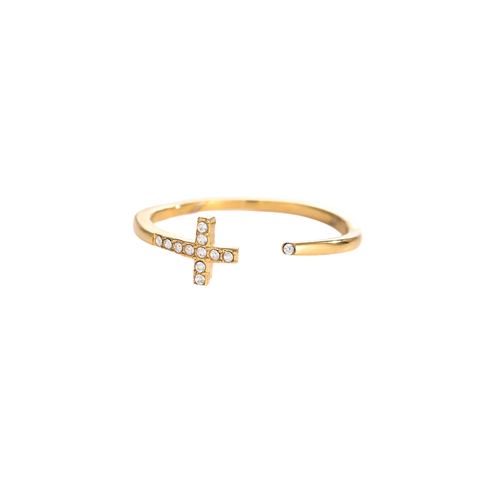 Adjustable stainless steel cross ring with cubic zirconia