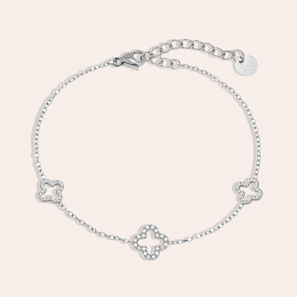 Stainless steel bracelet, 17 cm, with three shamrocks