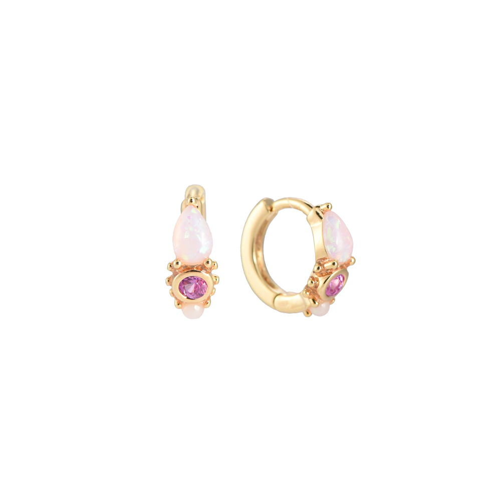 Gold-plated opal colourful hoop earrings
