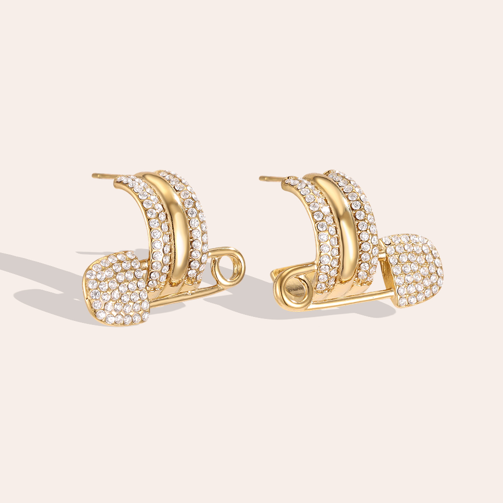 Stainless steel earrings, 13mm, cubic zirconia C-ring with a stud