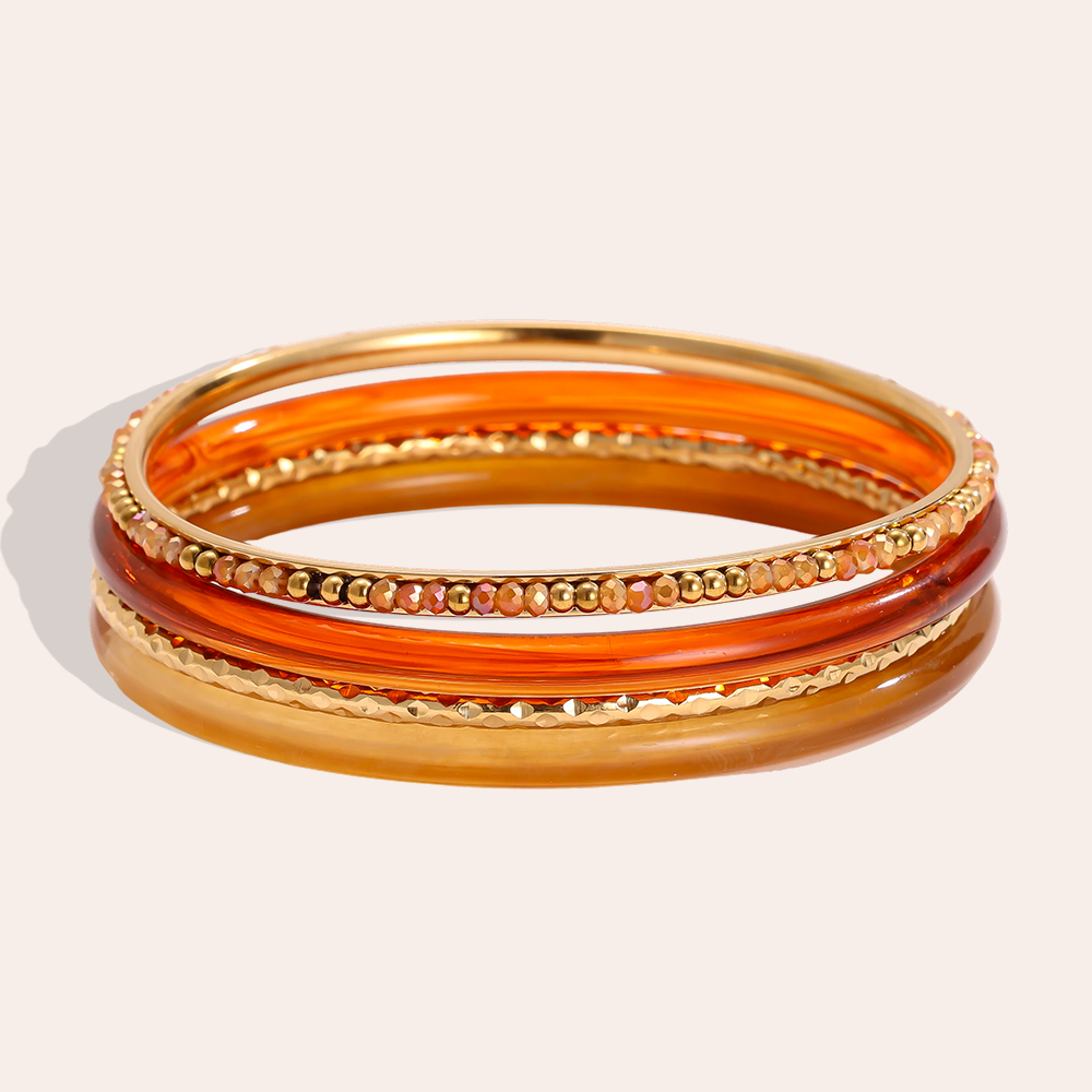 Stainless steel bangle set 6.5cm width 4 pieces acrylic 