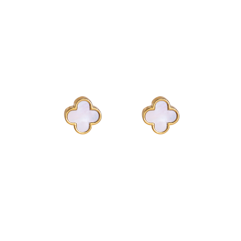 Stainless steel earrings, 7mm, shell-shaped cloverleaf  