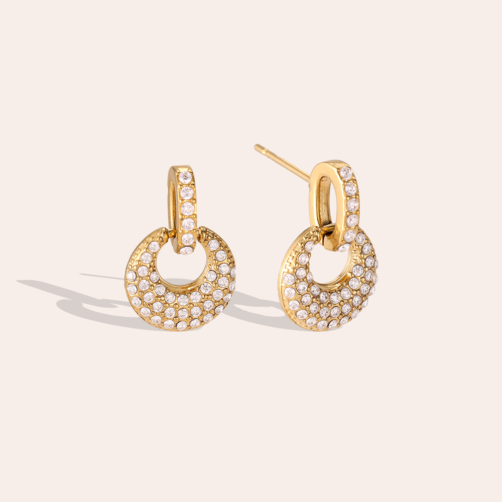 Stainless steel earrings, 15 mm, with two zirconia rings
