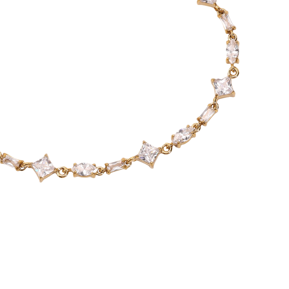 Stainless steel bracelet, 17 cm, with a variety of cubic zirconia chains