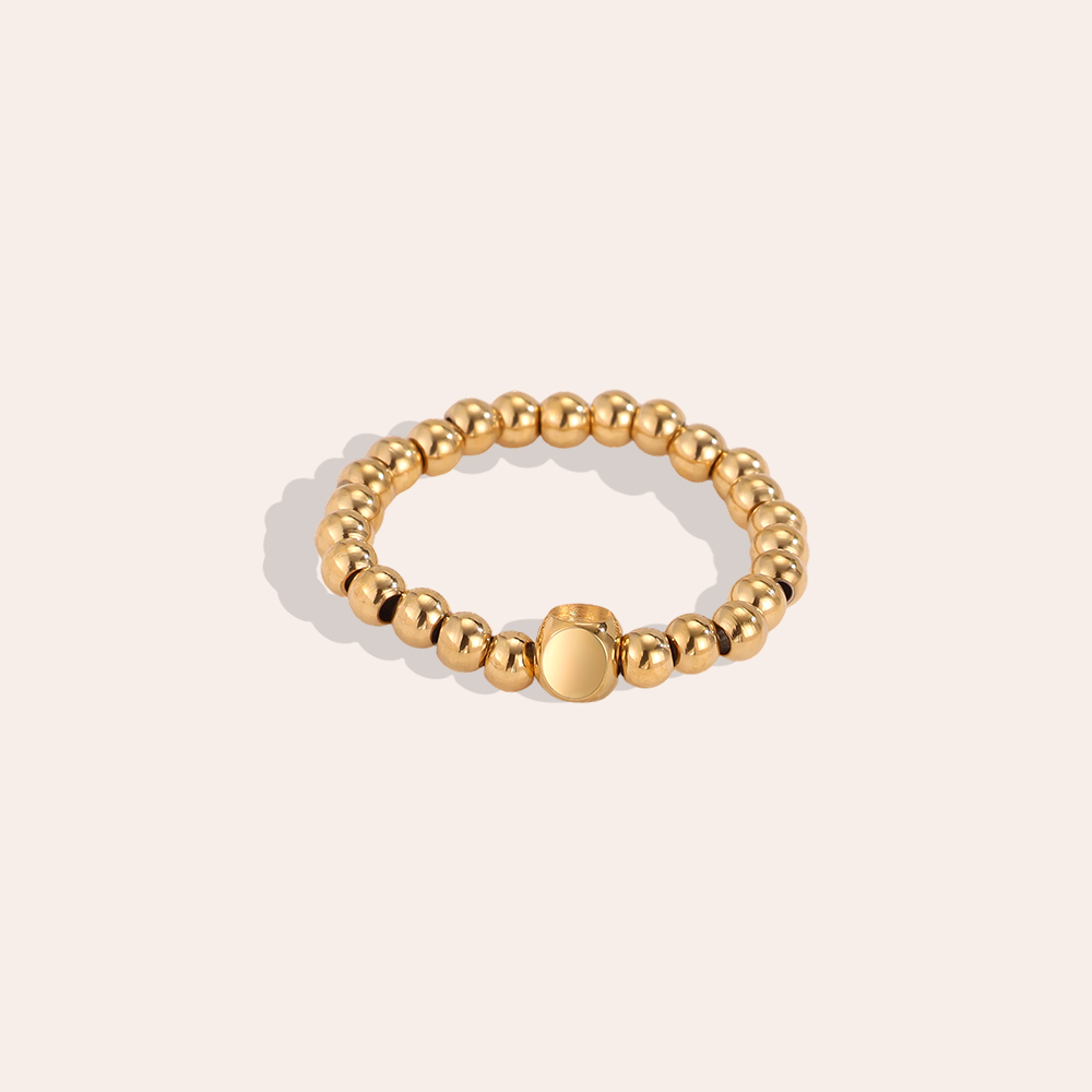 Stainless Steel Ring with Adjustable Elastic Round Beads
