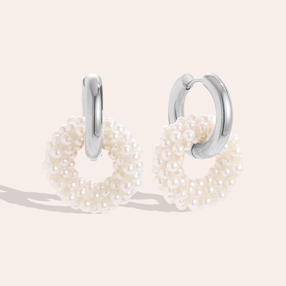 Stainless steel earrings, 25×35 mm, pearl bows
