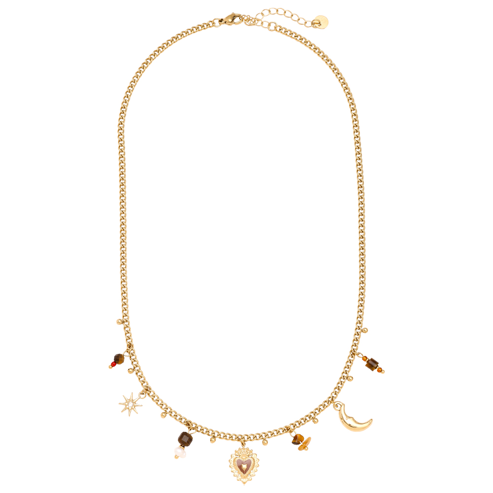 Stainless steel necklace 42cm Natural Stone And Charms