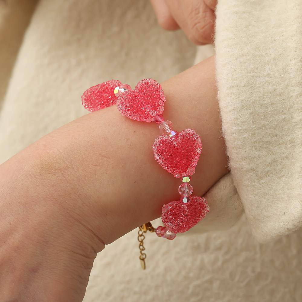Stainless steel bracelet 17cm Acrylic Pink Heart Chain