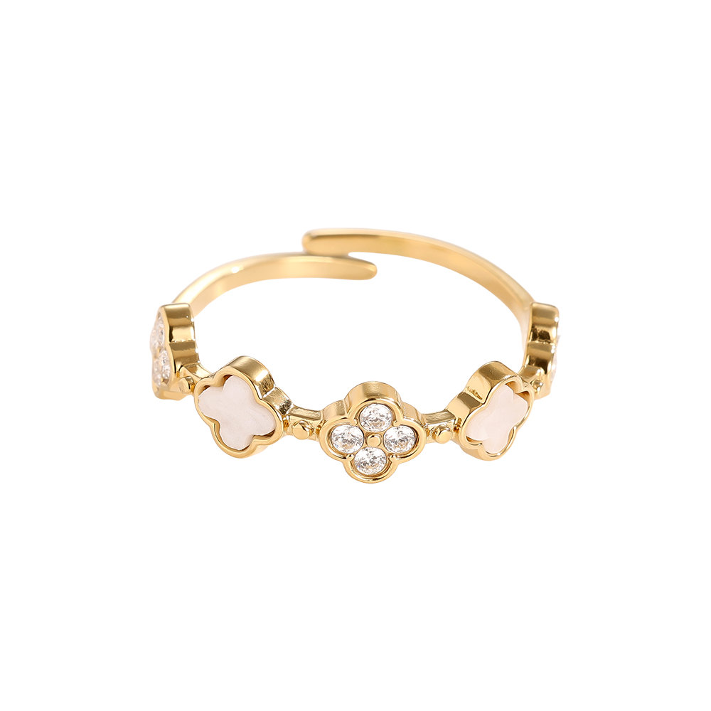 Stainless steel ring Diamond Lucky Flower And Shell Flower