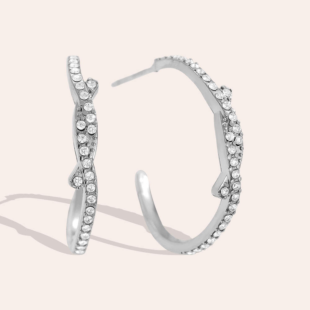 Stainless steel earrings 2cm Nice Meet Diamond Half Hoop