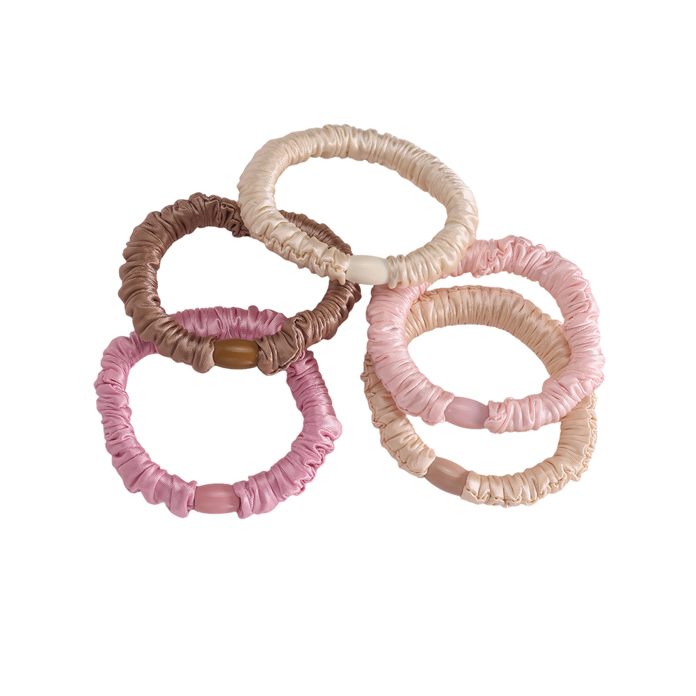 Set of 5 pastel-coloured, fine satin scrunchies  