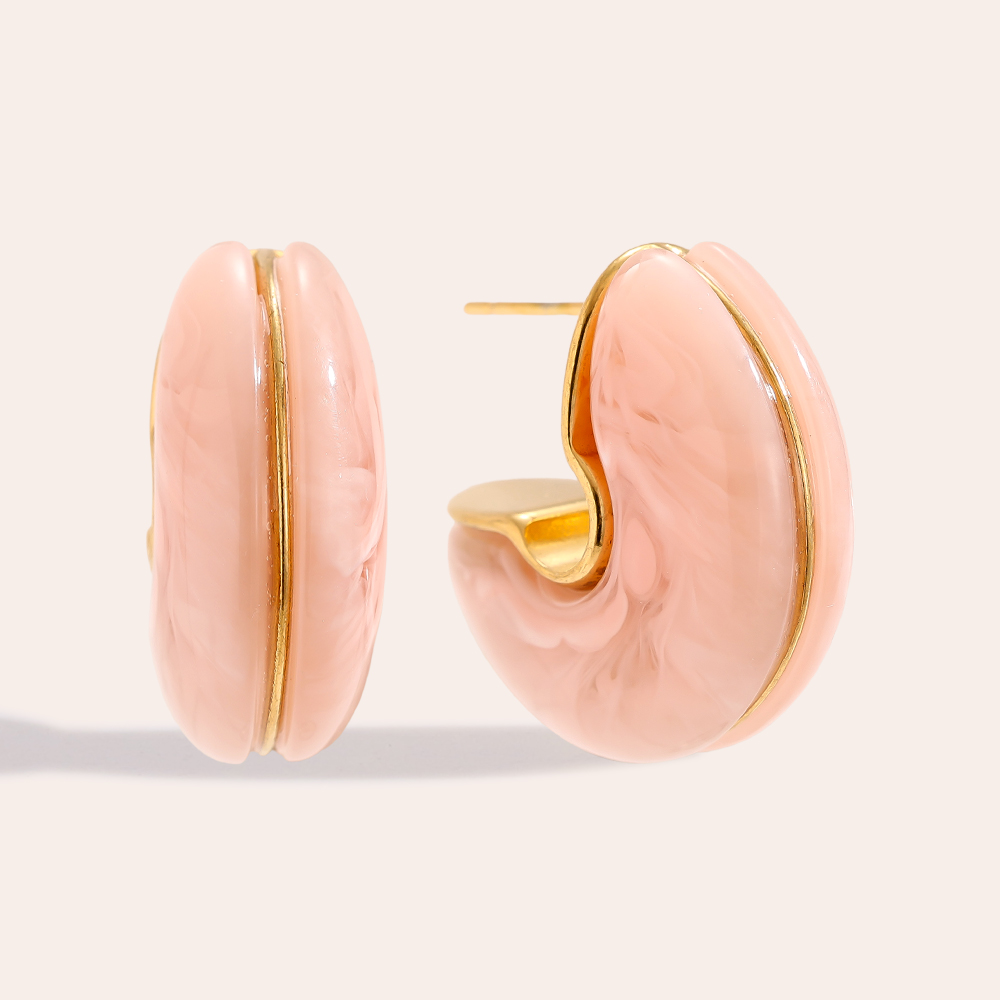 Stainless steel earrings 25mm Half Hoop Moon Resin