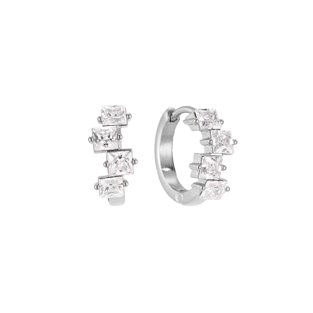 Stainless steel earrings, 15mm, with lots of small cubic zirconia stones