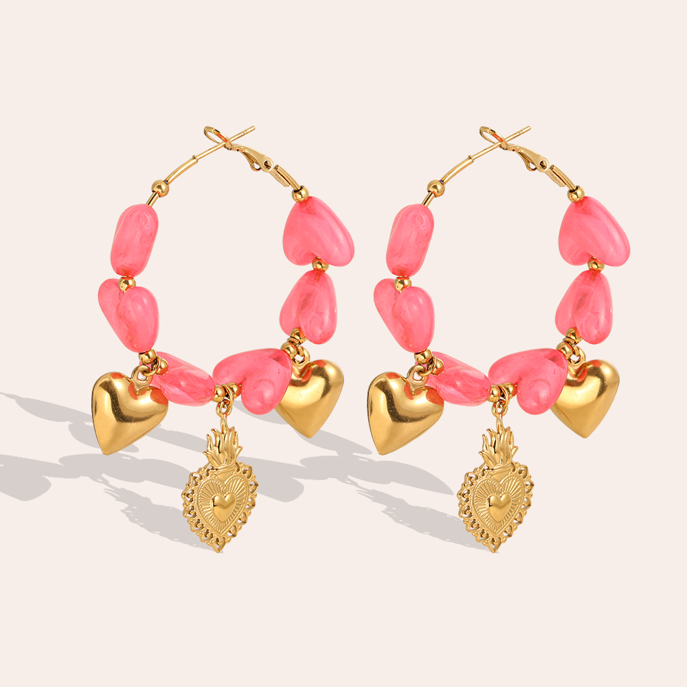 Stainless steel earrings 65mm Acrylic Hearts Hoop