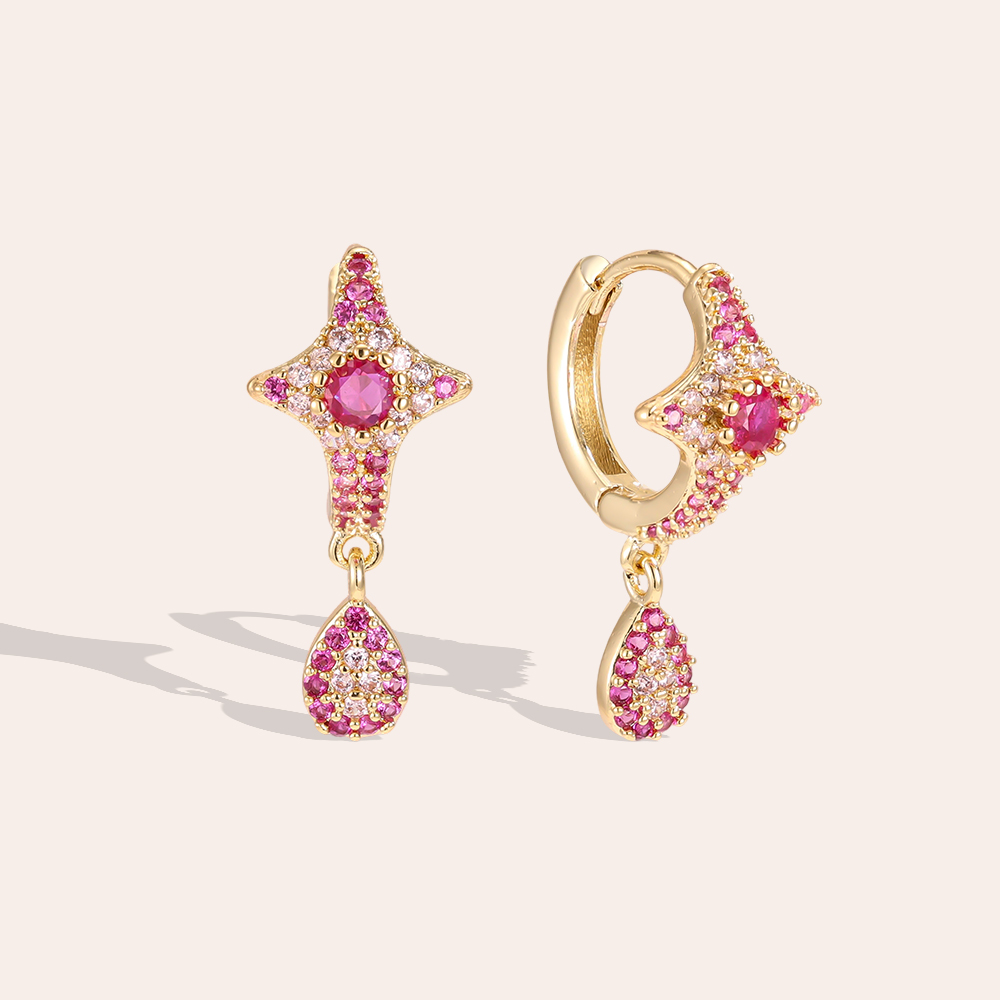 23mm gold-plated earrings with a sparkling zircon star and teardrop