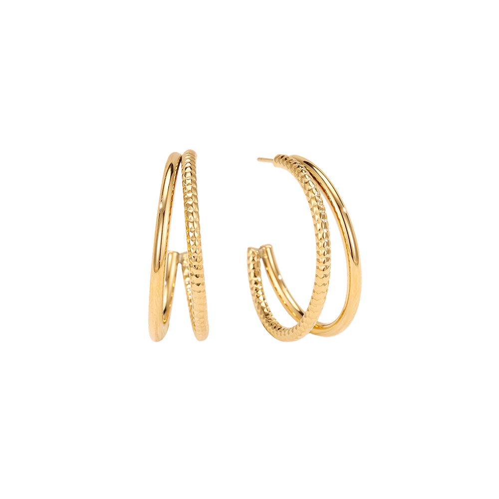 Stainless steel earrings, 25 mm, two delicate hoop earrings