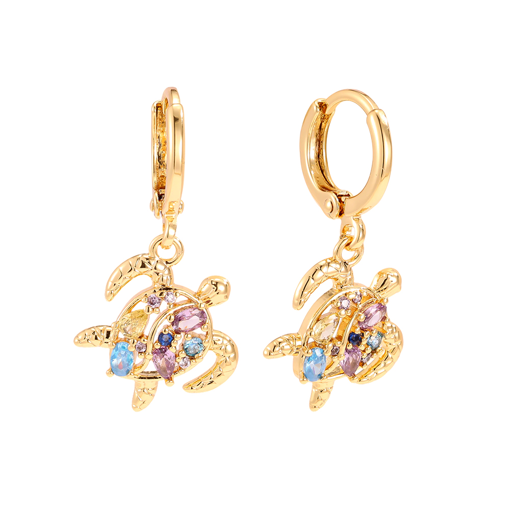 Gold-plated earrings 29mm zirconia tortoise