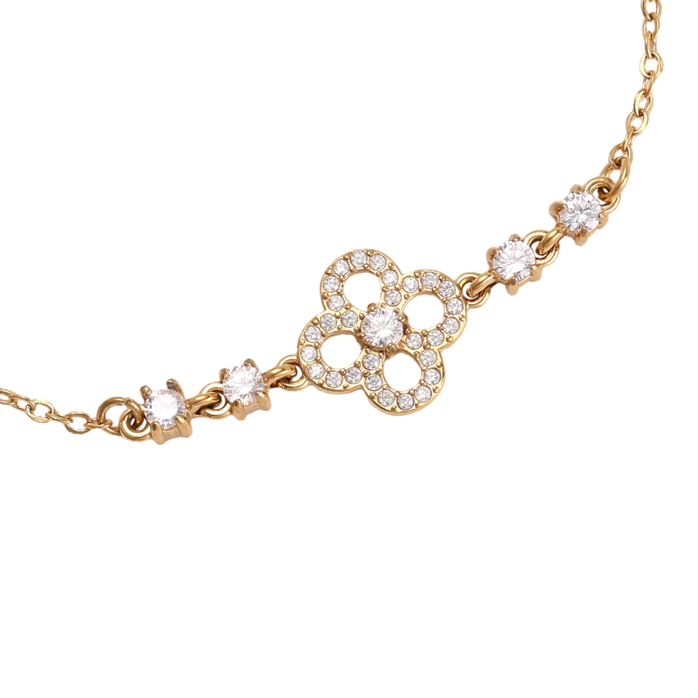 17cm stainless steel bracelet with filigree zirconia cloverleaf