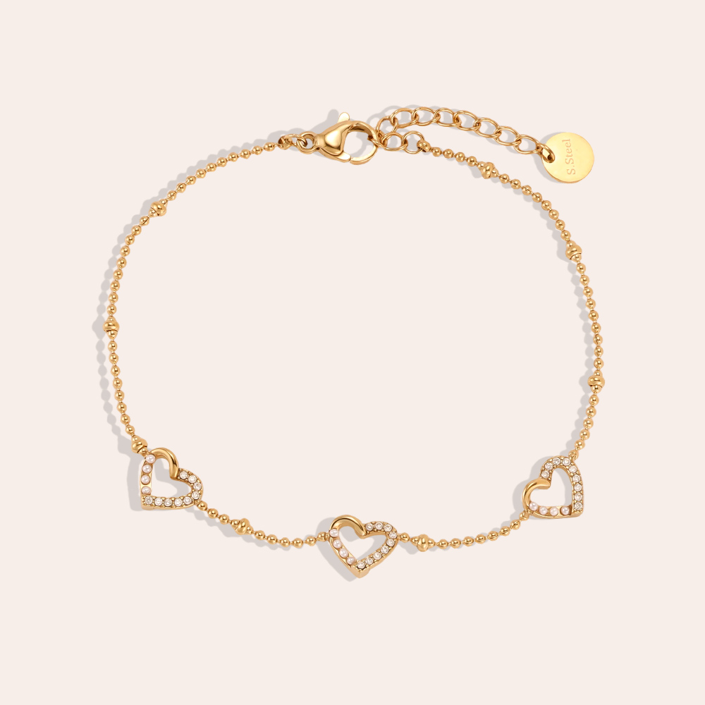 17cm stainless steel bracelet with a heart, pearls and half a rhinestone