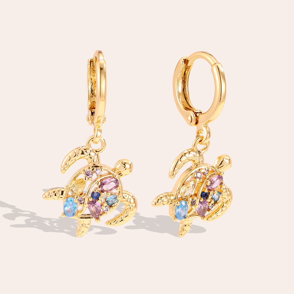 Gold-plated earrings 29mm zirconia tortoise