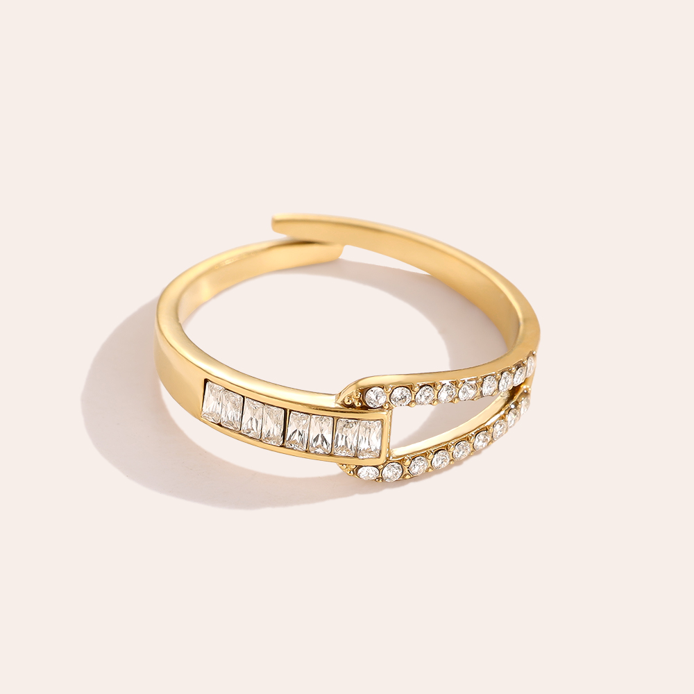 Stainless Steel Ring, Adjustable, with Fine Zirconia