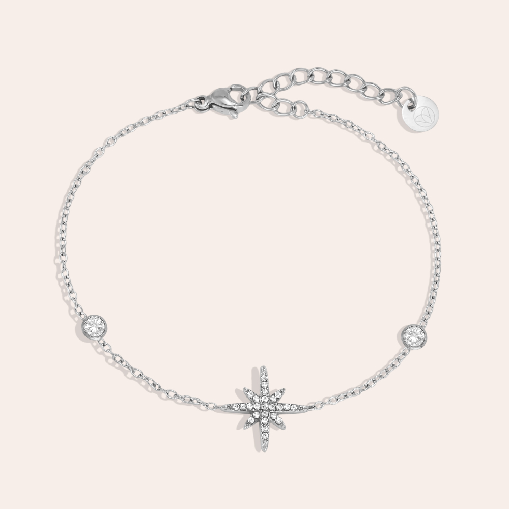 Stainless steel bracelet, 17cm, Big Dipper design with cubic zirconia