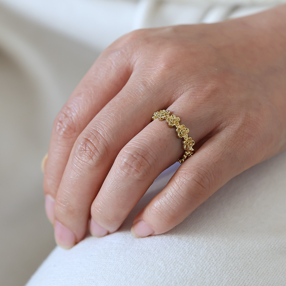 Stainless steel ring Adjustable many small flowers
