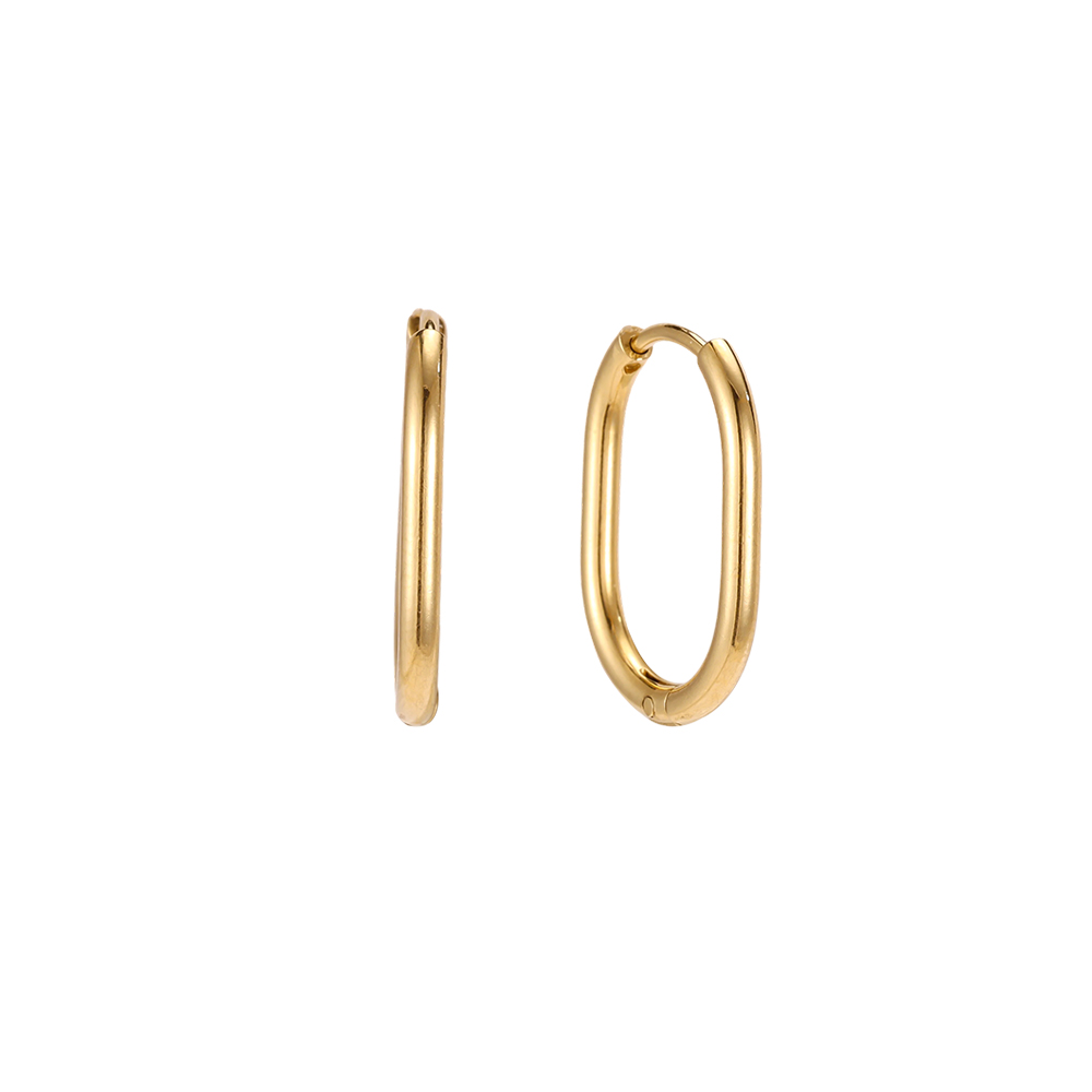 Stainless steel earrings, 18 mm, delicately finished oval hoop earrings       