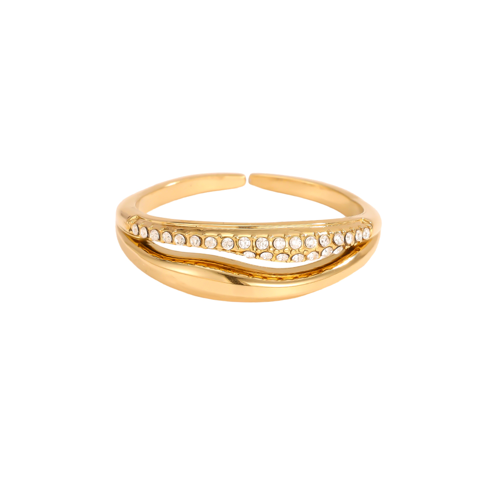 Stainless Steel Ring, Adjustable, with Double Zirconia