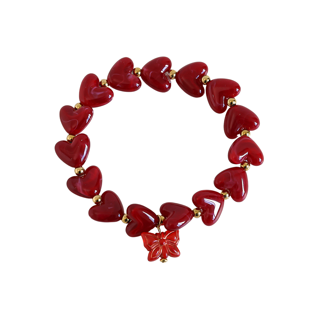 Stainless Steel Bracelet 20cm Elastic Acrylic Heart Chain With Butterfly