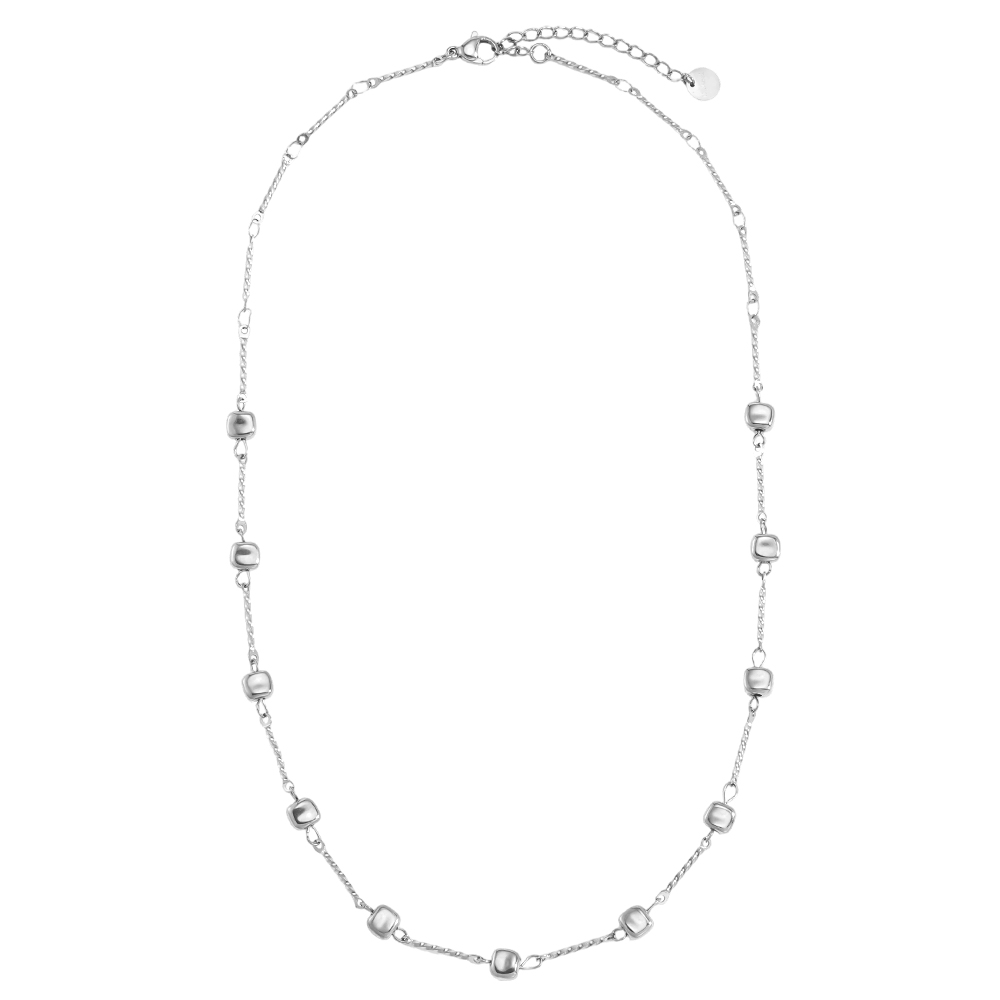 Stainless steel necklace, 42 cm, with small square details