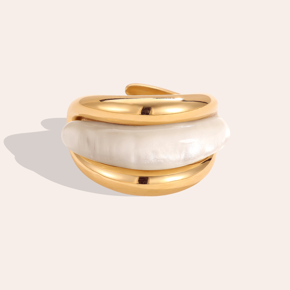 Stainless Steel Adjustable Ring with White Resin